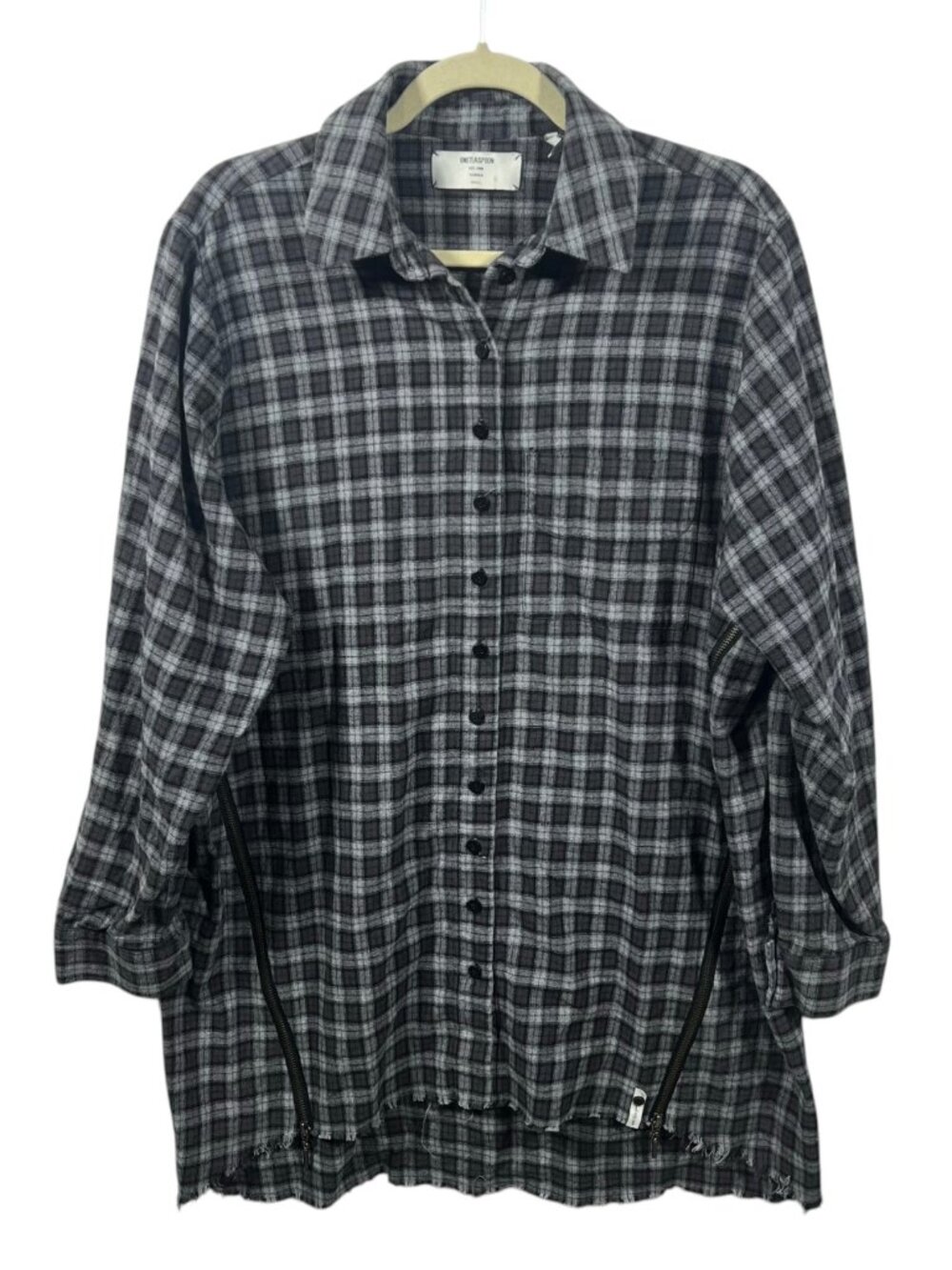 One Teaspoon Dress Womens Oversized Flannel Tunic S Frayed Side Zippers Grunge